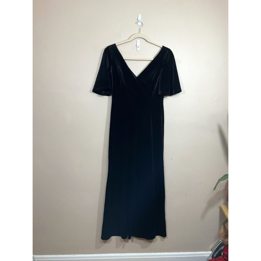 Everpretty Womens Double V Neck Velvet Maxi Dress 14 Black Goth Witch Party NWT